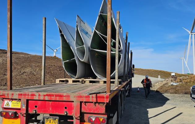 Cut turbine blades loaded on a HGV